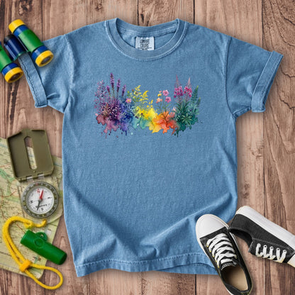 Watercolor Acadia Wildflowers Kids Cotton T-Shirt