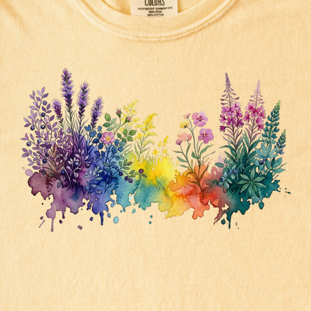 Watercolor Acadia Wildflowers Kids Cotton T-Shirt