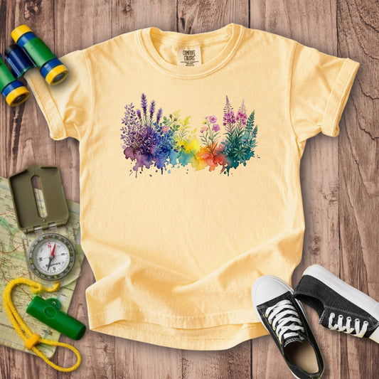 Watercolor Acadia Wildflowers Kids Cotton T-Shirt
