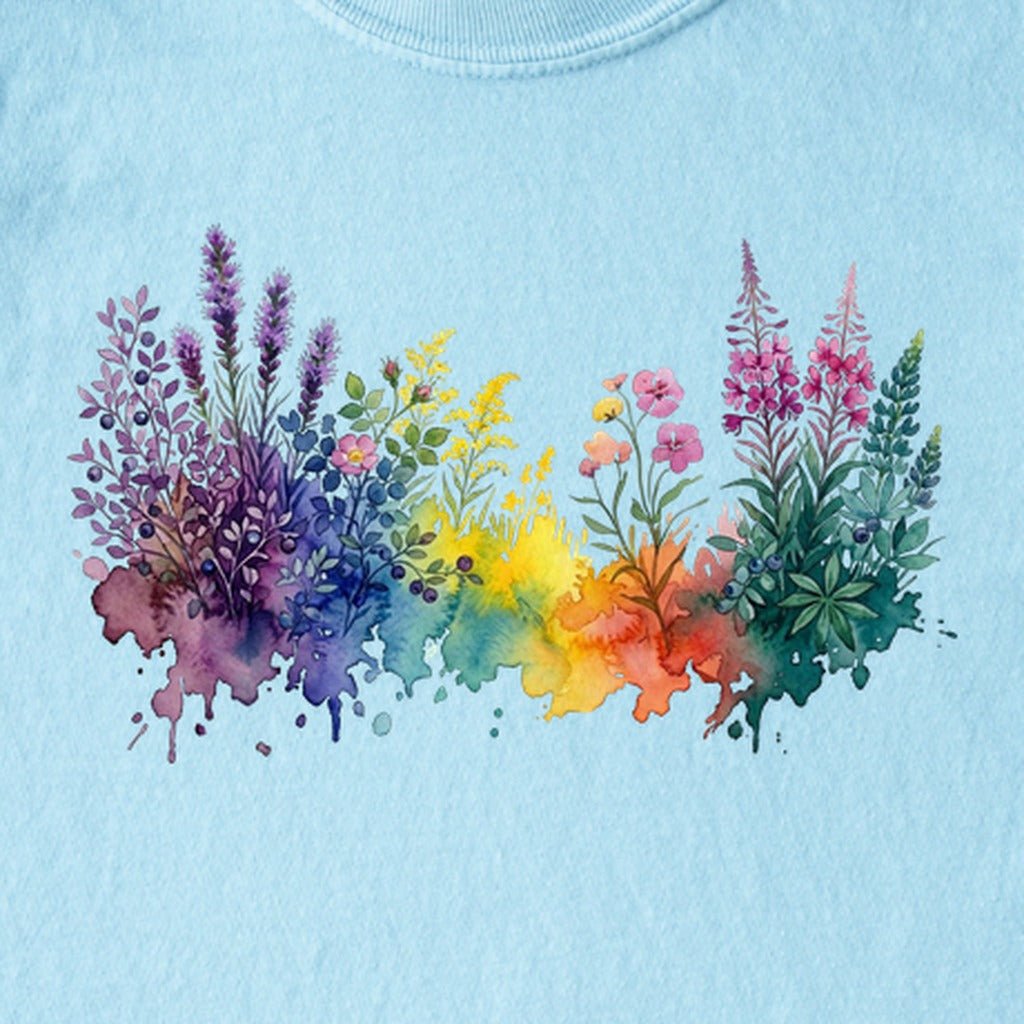 Watercolor Acadia Wildflowers Kids Cotton T-Shirt