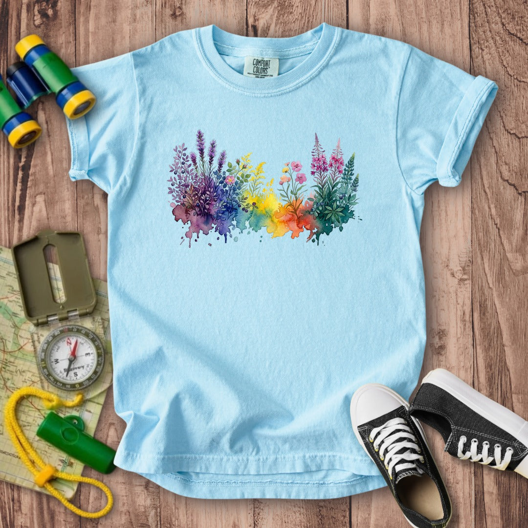 Watercolor Acadia Wildflowers Kids Cotton T-Shirt