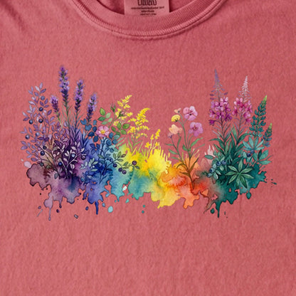 Watercolor Acadia Wildflowers Kids Cotton T-Shirt