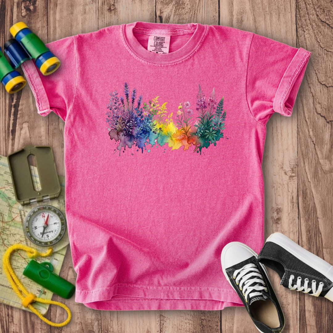 Watercolor Acadia Wildflowers Kids Cotton T-Shirt
