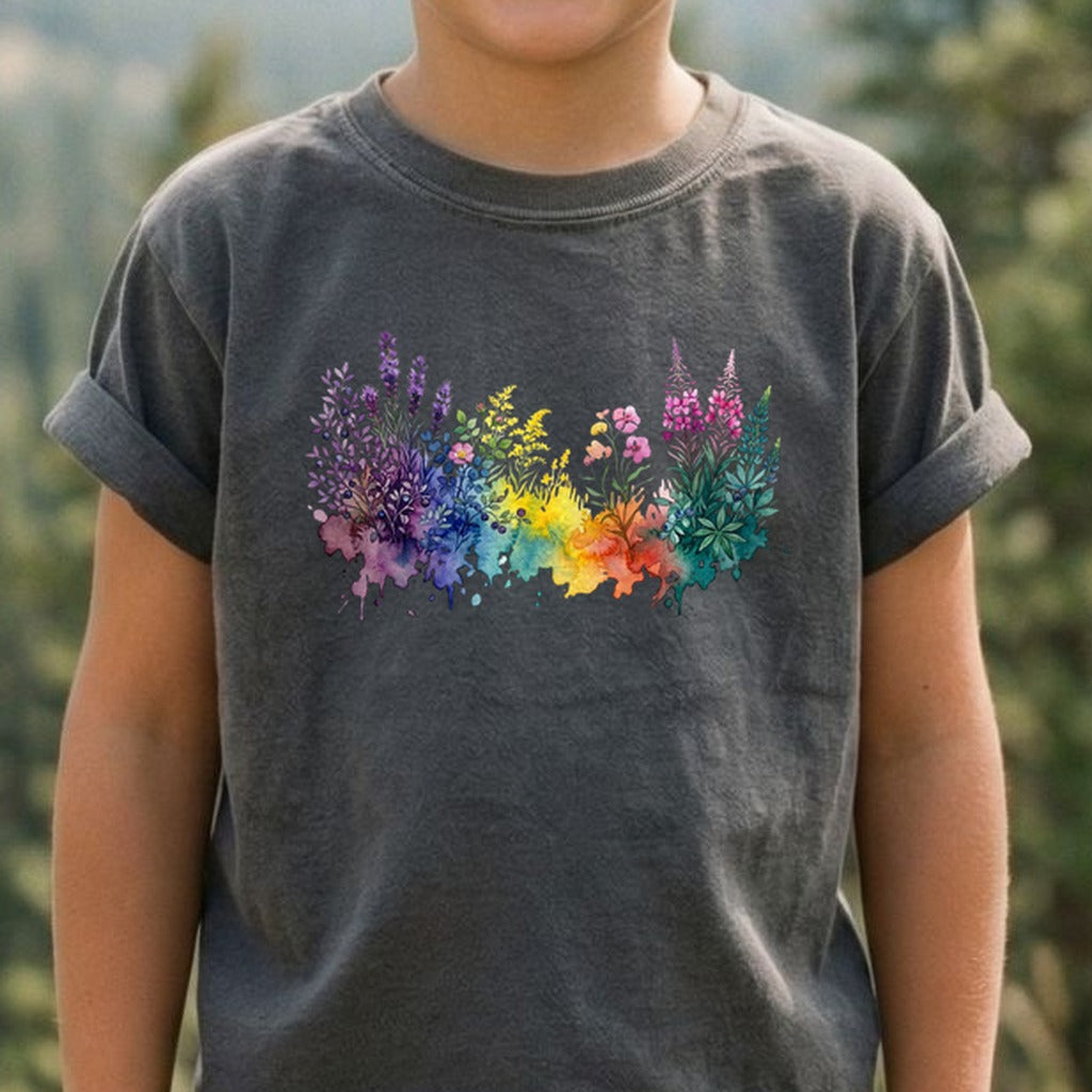 Watercolor Acadia Wildflowers Kids Cotton T-Shirt