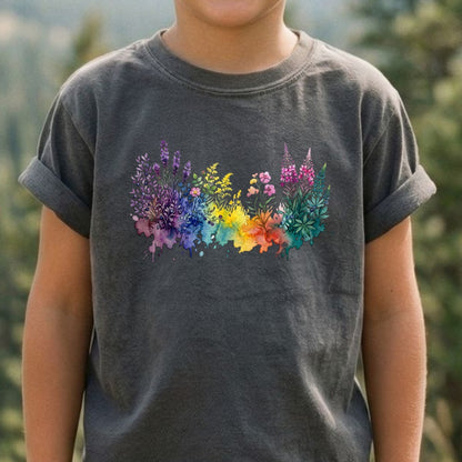 Watercolor Acadia Wildflowers Kids Cotton T-Shirt