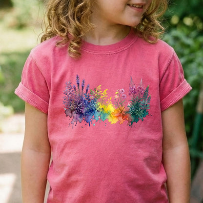 Watercolor Acadia Wildflowers Kids Cotton T-Shirt