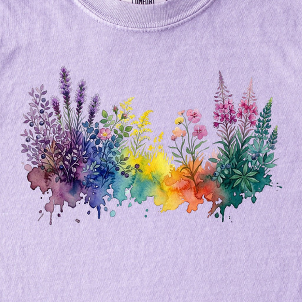 Watercolor Acadia Wildflowers Kids Cotton T-Shirt