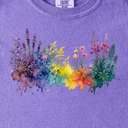 Watercolor Acadia Wildflowers Kids Cotton T-Shirt