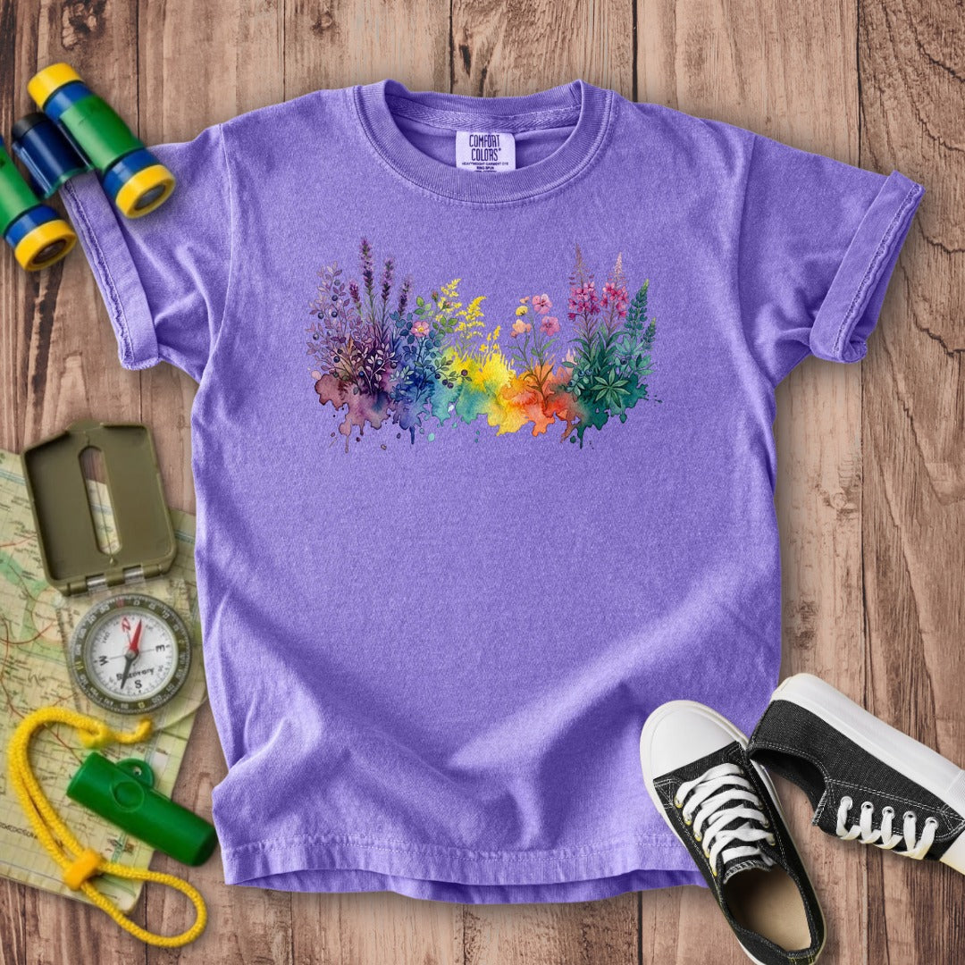 Watercolor Acadia Wildflowers Kids Cotton T-Shirt