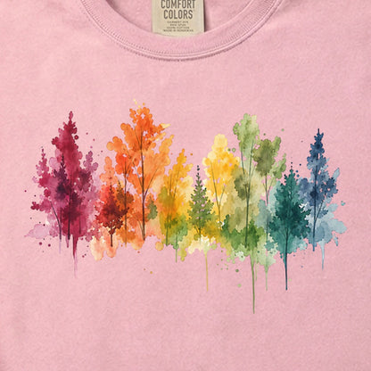 Watercolor Autumn Trees Cotton T-Shirt