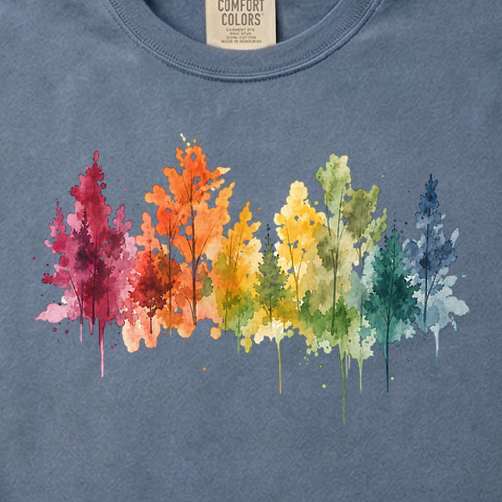 Watercolor Autumn Trees Cotton T-Shirt