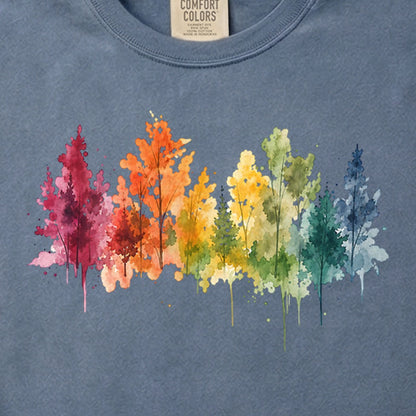 Watercolor Autumn Trees Cotton T-Shirt