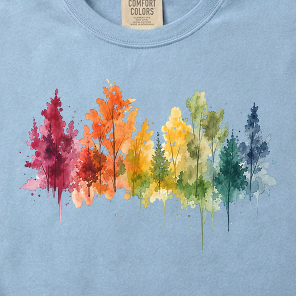 Watercolor Autumn Trees Cotton T-Shirt