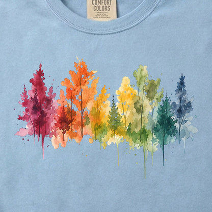 Watercolor Autumn Trees Cotton T-Shirt