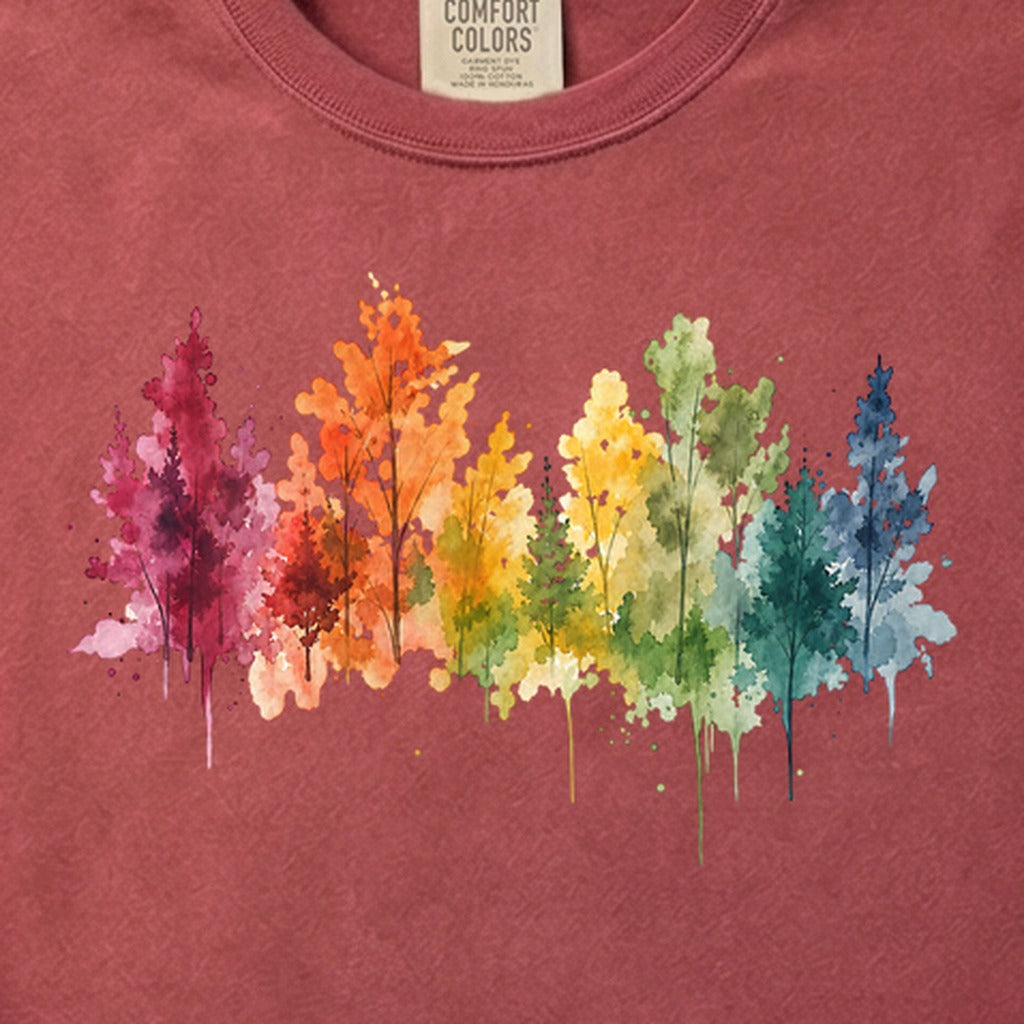 Watercolor Autumn Trees Cotton T-Shirt