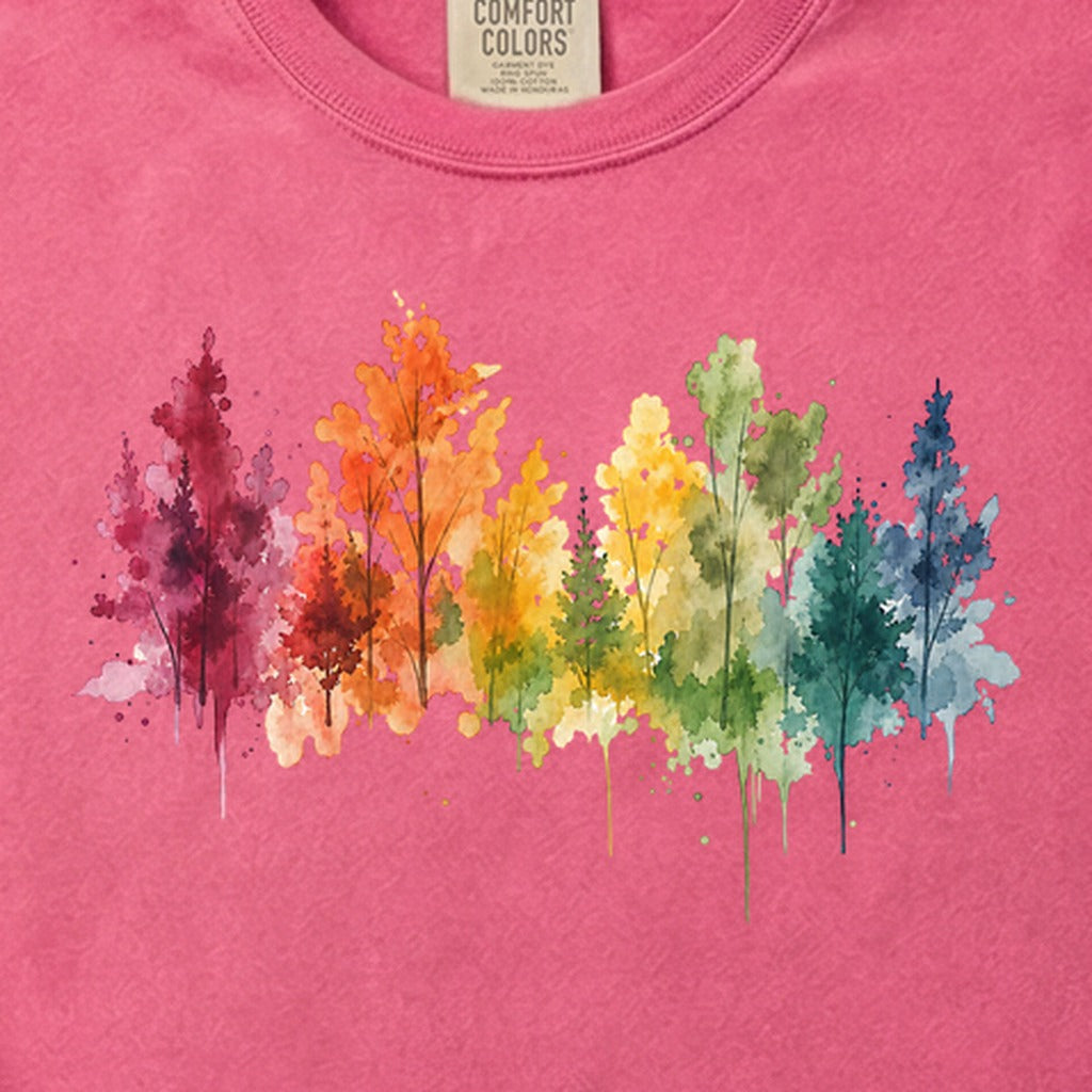 Watercolor Autumn Trees Cotton T-Shirt