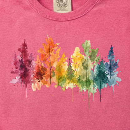 Watercolor Autumn Trees Cotton T-Shirt