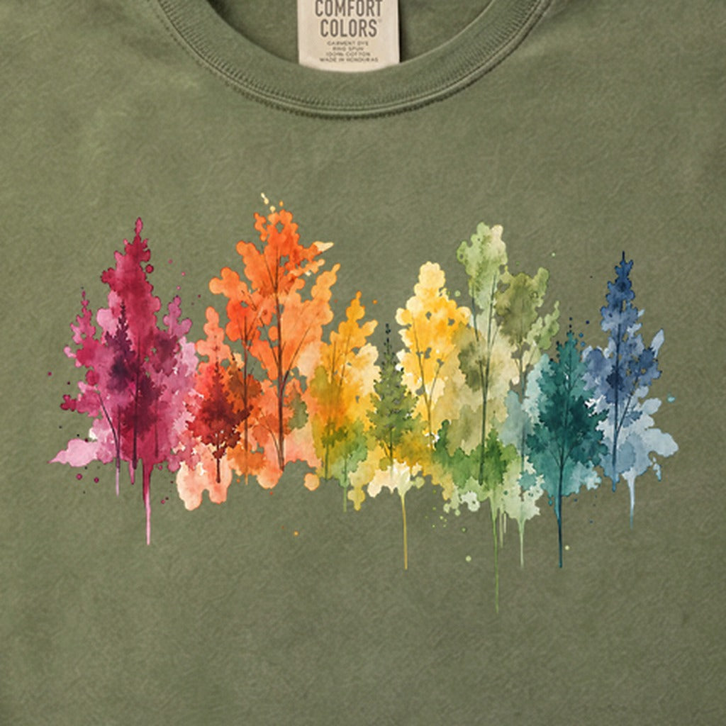 Watercolor Autumn Trees Cotton T-Shirt