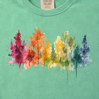 Watercolor Autumn Trees Cotton T-Shirt