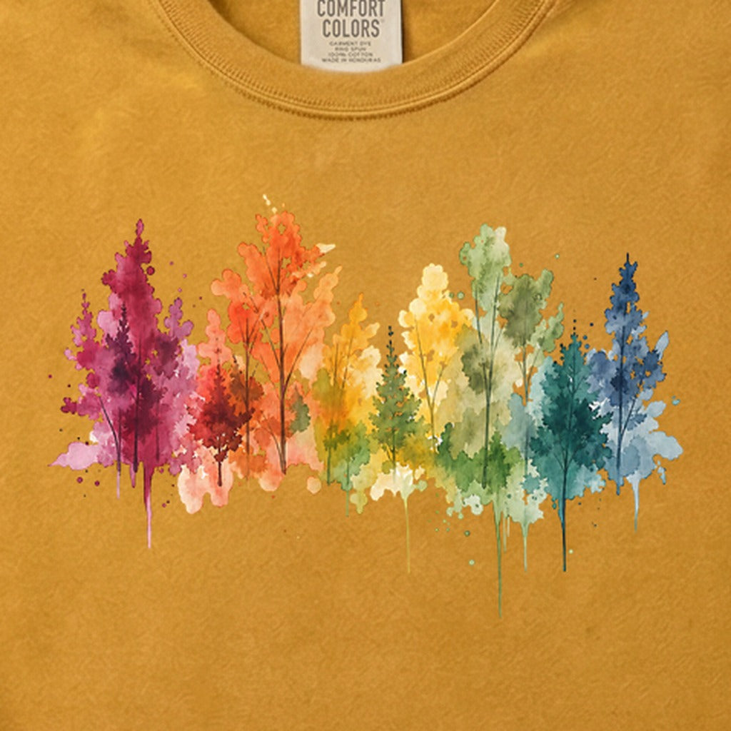 Watercolor Autumn Trees Cotton T-Shirt