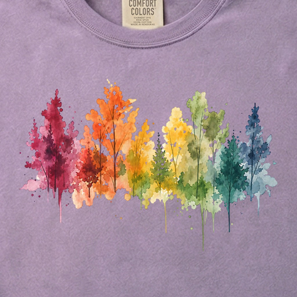 Watercolor Autumn Trees Cotton T-Shirt