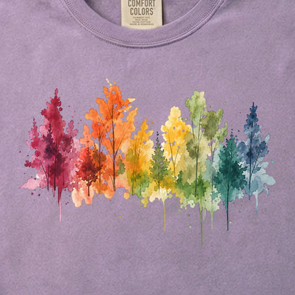 Watercolor Autumn Trees Cotton T-Shirt
