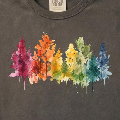 Watercolor Autumn Trees Cotton T-Shirt