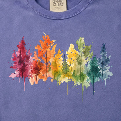 Watercolor Autumn Trees Cotton T-Shirt