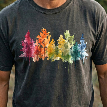Watercolor Autumn Trees Cotton T-Shirt