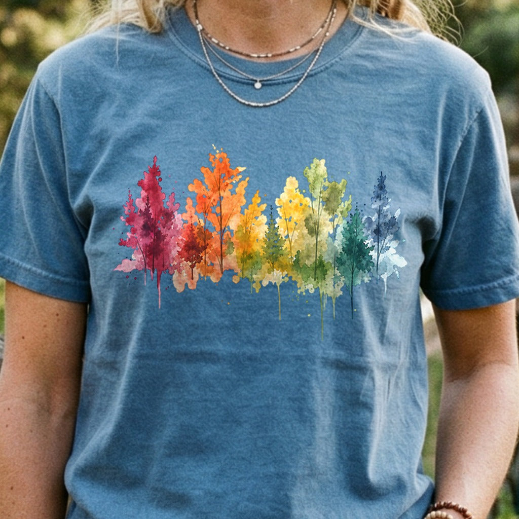 Watercolor Autumn Trees Cotton T-Shirt