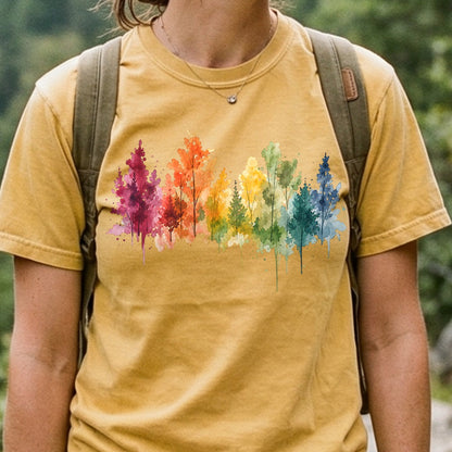 Watercolor Autumn Trees Cotton T-Shirt