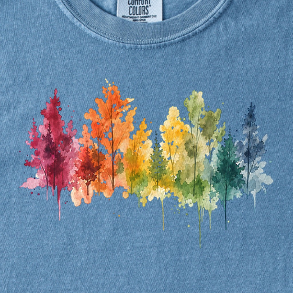 Watercolor Autumn Trees Kids Cotton T-Shirt