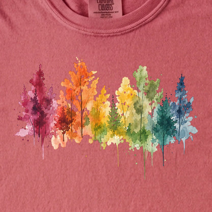Watercolor Autumn Trees Kids Cotton T-Shirt