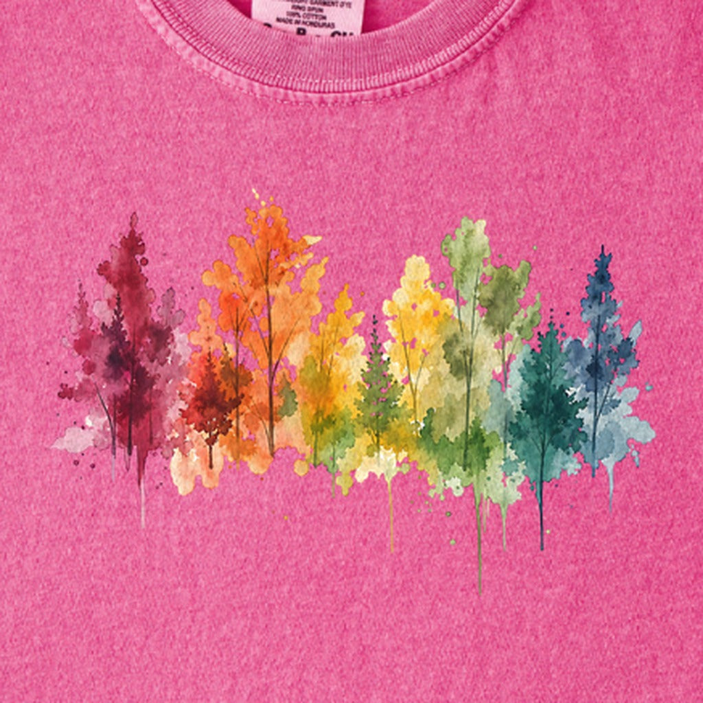 Watercolor Autumn Trees Kids Cotton T-Shirt