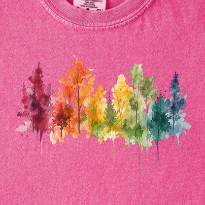 Watercolor Autumn Trees Kids Cotton T-Shirt