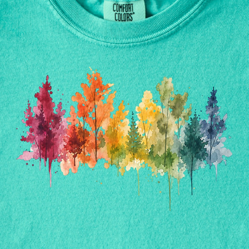 Watercolor Autumn Trees Kids Cotton T-Shirt