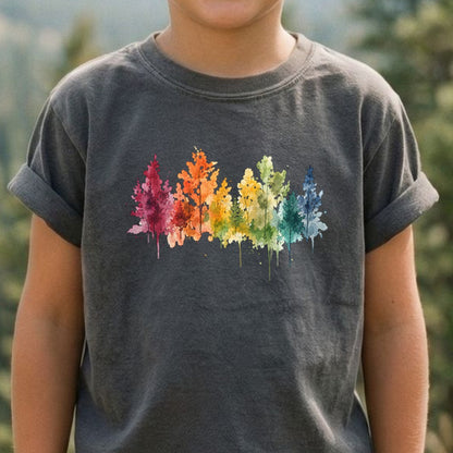 Watercolor Autumn Trees Kids Cotton T-Shirt