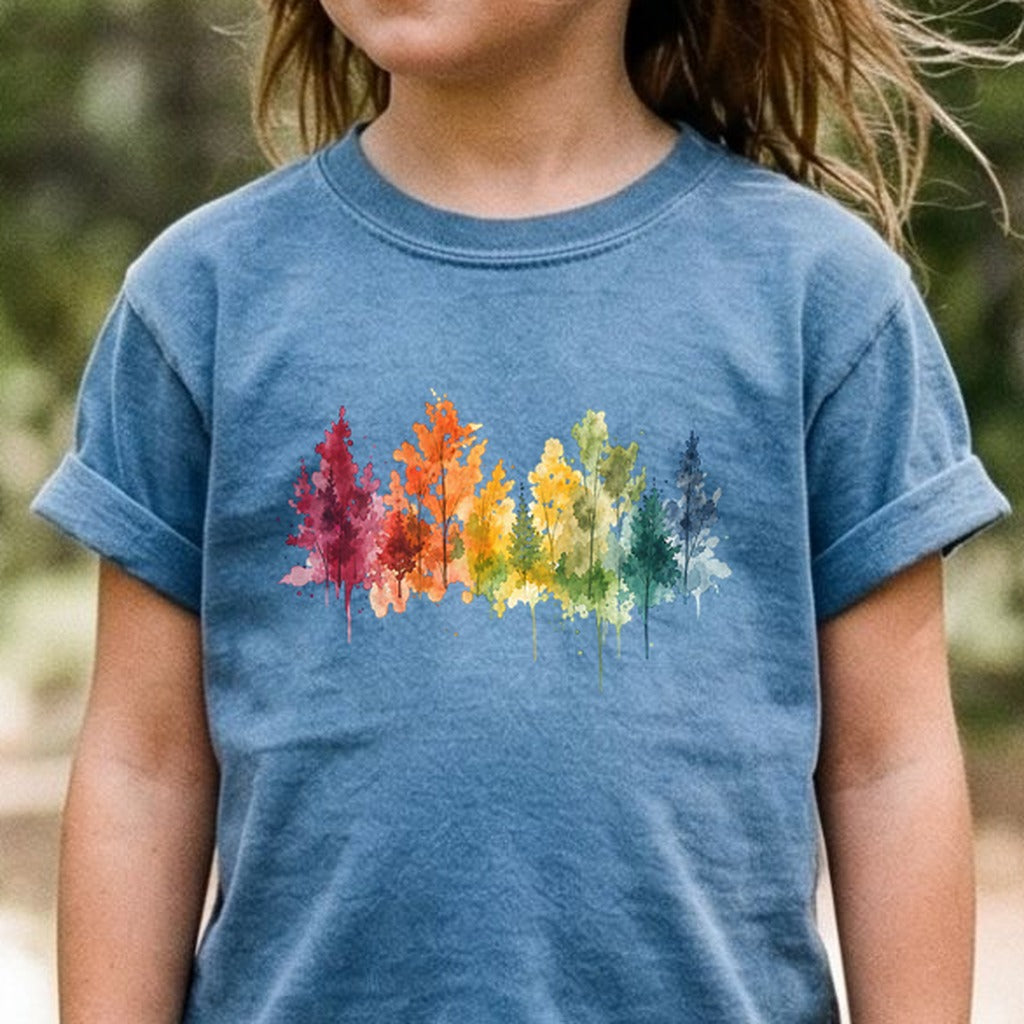 Watercolor Autumn Trees Kids Cotton T-Shirt