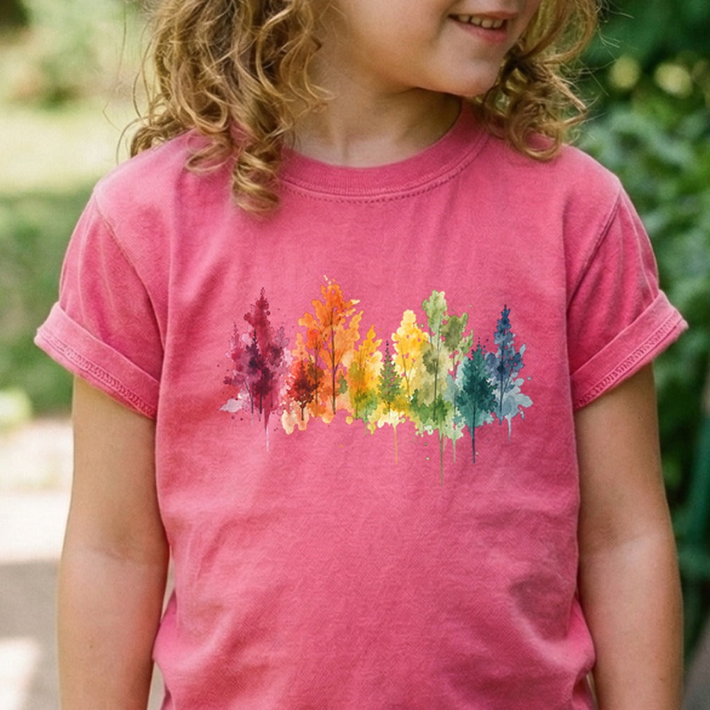 Watercolor Autumn Trees Kids Cotton T-Shirt