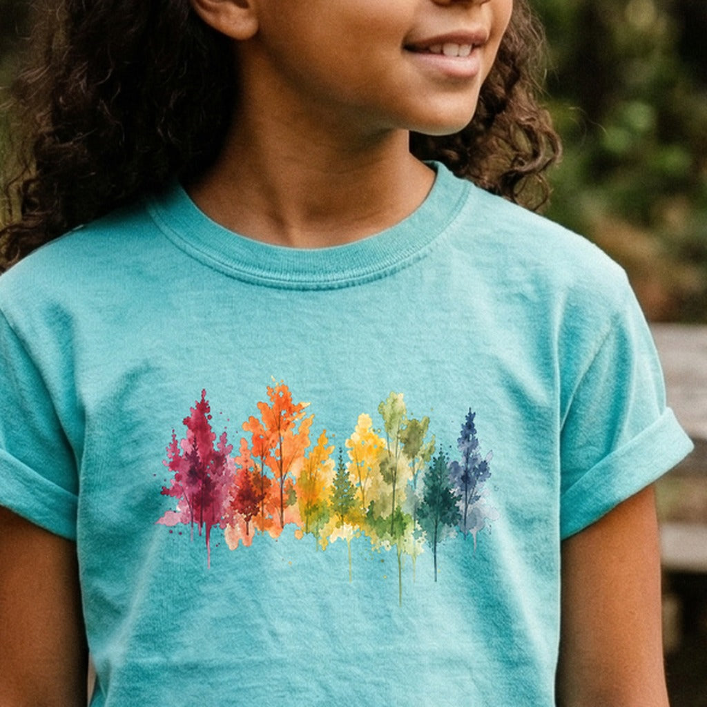 Watercolor Autumn Trees Kids Cotton T-Shirt