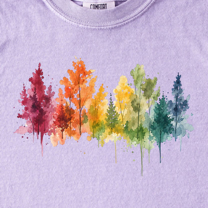 Watercolor Autumn Trees Kids Cotton T-Shirt
