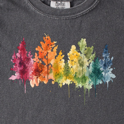 Watercolor Autumn Trees Kids Cotton T-Shirt