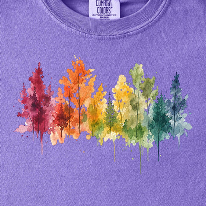 Watercolor Autumn Trees Kids Cotton T-Shirt