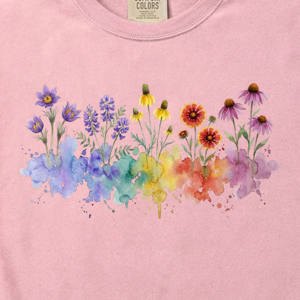 Watercolor Badlands Wildflowers Cotton T-Shirt