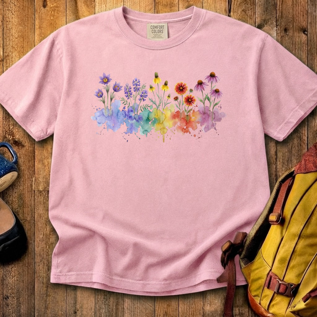 Watercolor Badlands Wildflowers Cotton T-Shirt