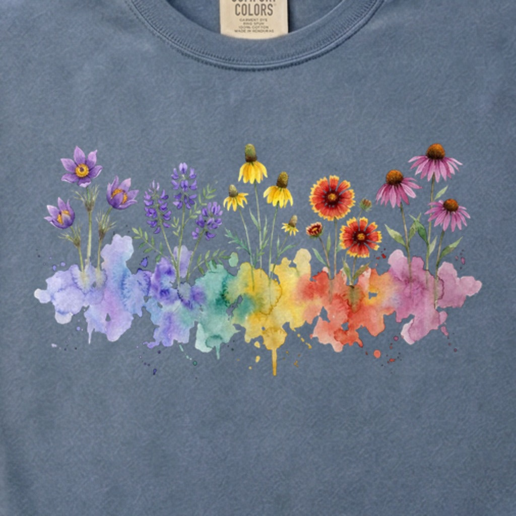 Watercolor Badlands Wildflowers Cotton T-Shirt