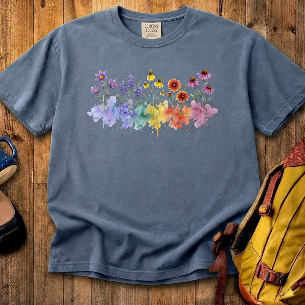 Watercolor Badlands Wildflowers Cotton T-Shirt