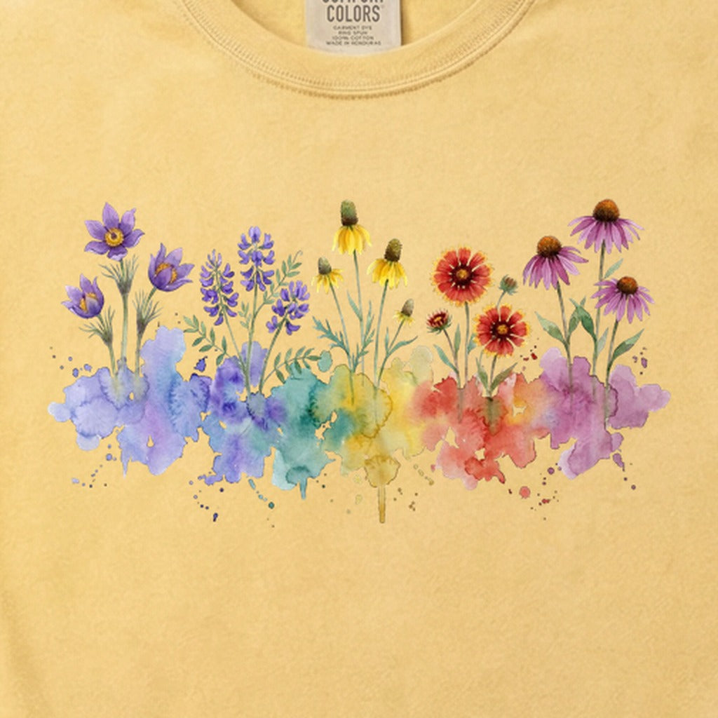 Watercolor Badlands Wildflowers Cotton T-Shirt
