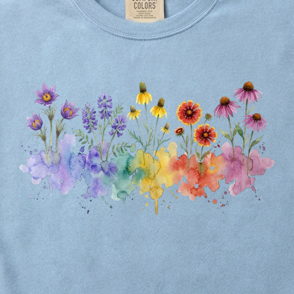 Watercolor Badlands Wildflowers Cotton T-Shirt