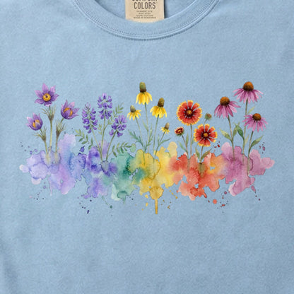 Watercolor Badlands Wildflowers Cotton T-Shirt